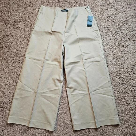 NWT Lauren Ralph Lauren Dress Pants Womens 14 Tan Wide Leg Slacks Office Work - Picture 1 of 14